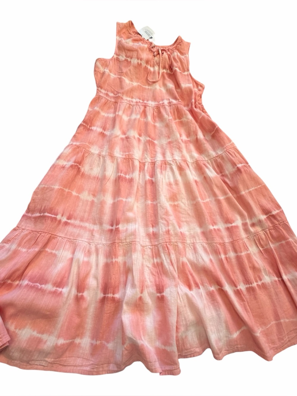 Old Navy Coral Orange White Tie Dye Tiered Midi Swing Dress-Size Medium NWT